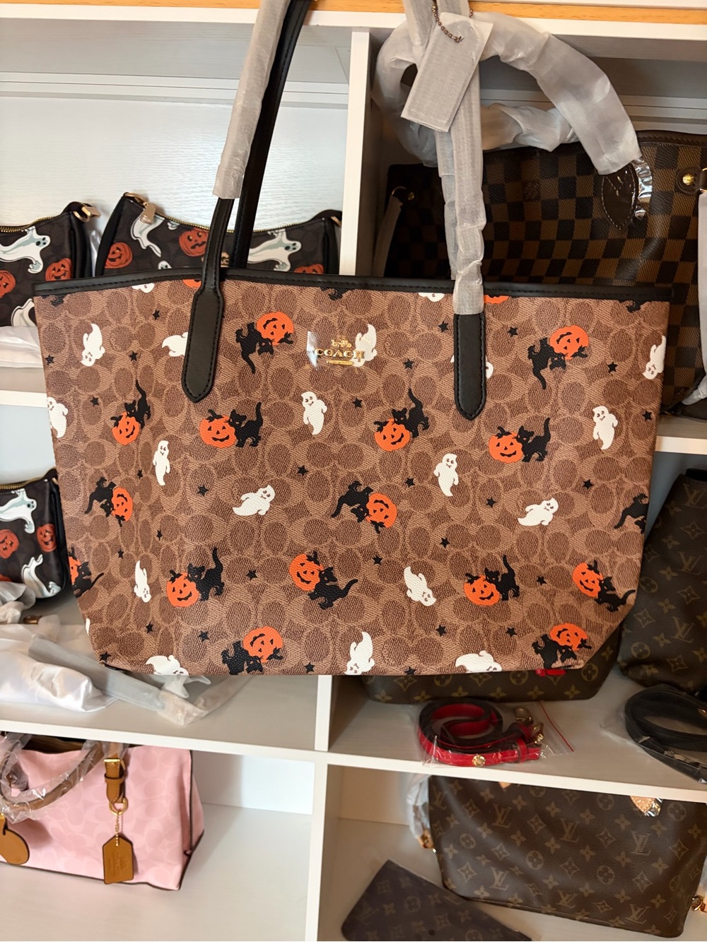 Coach Brown Halloween Pumpkin & Ghost Print Tote